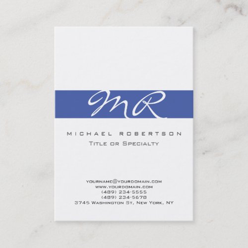 Calligraphy Monogram White Blue Business Card