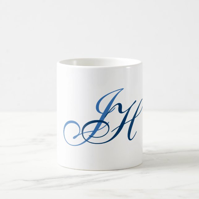 Calligraphy Monogram White Blue Plain Simple Coffee Mug (Center)