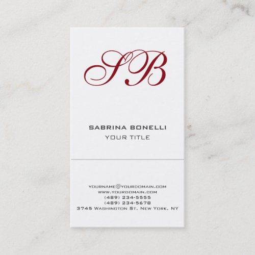 Calligraphy Monogram White Cute Business Card
