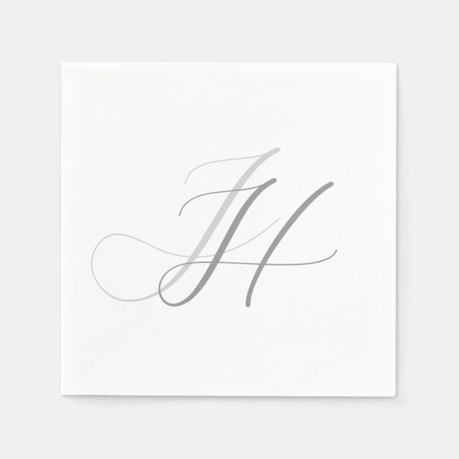Calligraphy Monogram White Grey Plain Simple Napkins (Front)