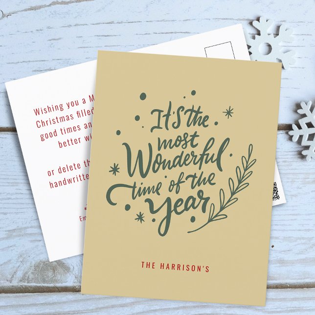 Calligraphy Most Wonderful Time Christmas Holiday Postcard (Calligraphy Most Wonderful Time Christmas Holiday Postcard)