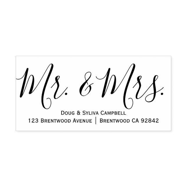 Calligraphy Mr. & Mrs. Personalized Rubber Stamp (Design)