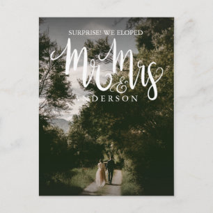 Calligraphy Mr Mrs Wedding Announcement Elopement Postcard