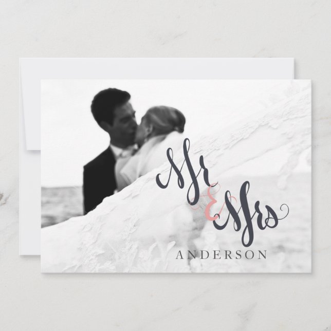 Calligraphy Mr & Mrs Wedding Thank You Photo Card (Front)