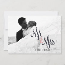 Calligraphy Mr & Mrs Wedding Thank You Photo Card