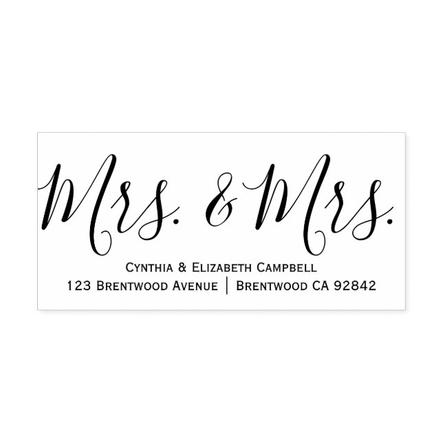 Calligraphy Mrs. & Mrs. Personalized Rubber Stamp (Design)