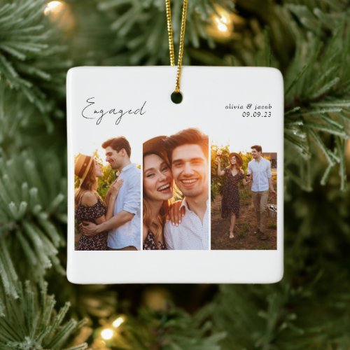 Calligraphy Multi Photo Engaged  Ceramic Ornament