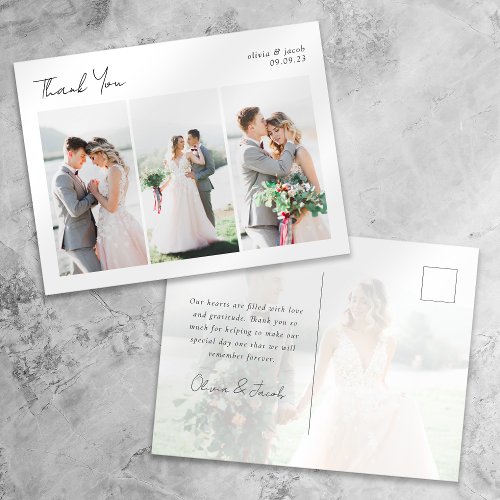 Calligraphy Multi Photo Wedding Thank You Postcard