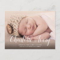Calligraphy Name Birth Announcement Postcard