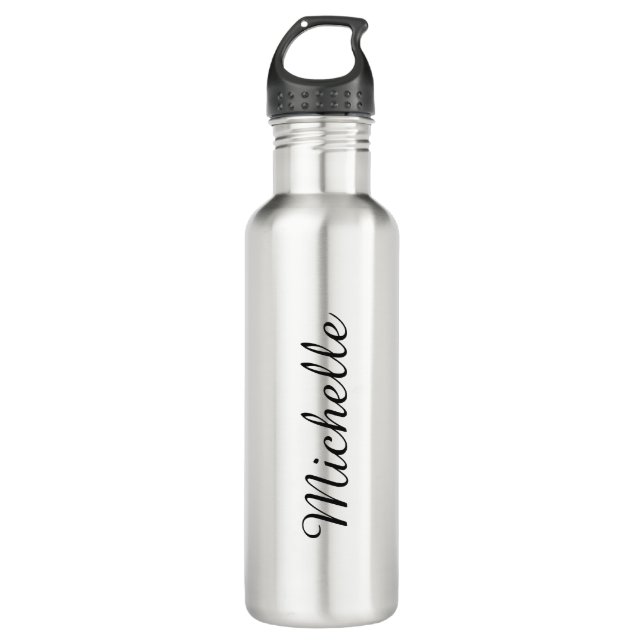 Calligraphy Name Creative Trendy White  Stainless Steel Water Bottle (Front)