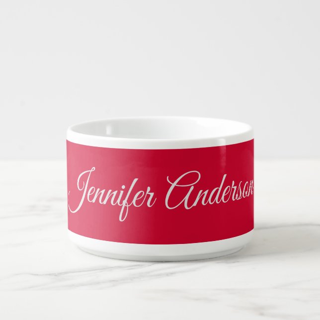 Calligraphy Name Elegant Cherry Red Personalized Bowl (Center)