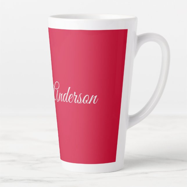 Calligraphy Name Elegant Cherry Red Personalized Latte Mug (Right)