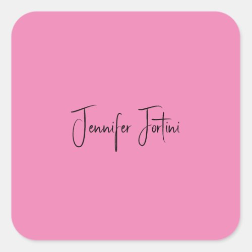 Calligraphy Name Elegant Pink Plain Simple Square Sticker