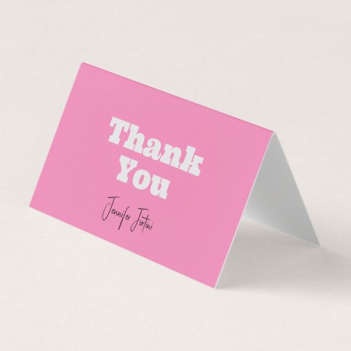 Calligraphy Name Elegant Pink Plain Thank You Card