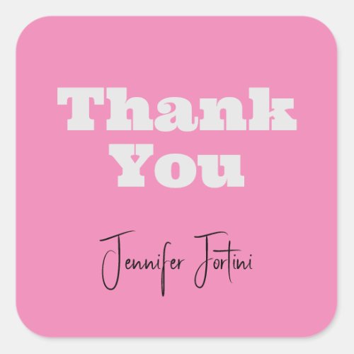 Calligraphy Name Elegant Pink Plain Thank You Square Sticker