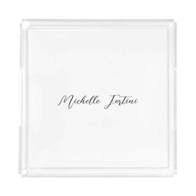 Calligraphy Name Elegant Plain Minimalist  Acrylic Tray (Front)