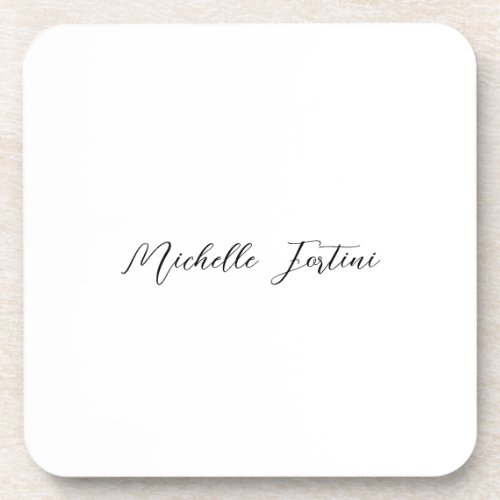 Calligraphy Name Elegant Plain Minimalist  Beverage Coaster
