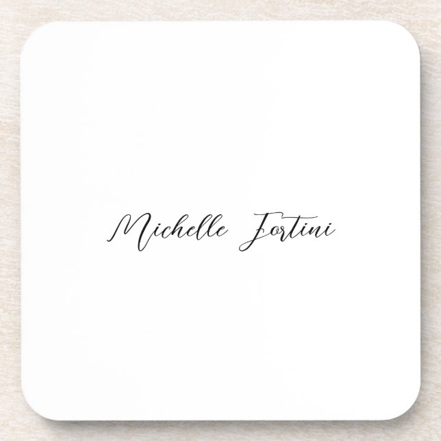 Calligraphy Name Elegant Plain Minimalist  Beverage Coaster (Front)
