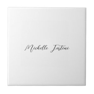 Calligraphy Name Elegant Plain Minimalist Ceramic Tile