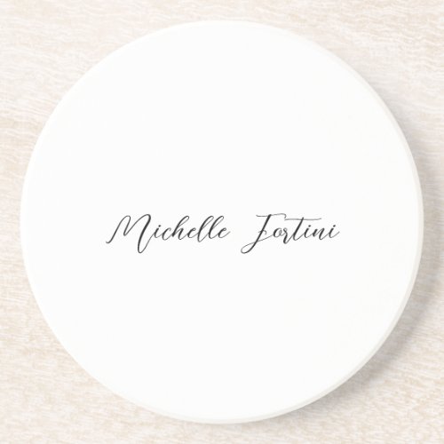 Calligraphy Name Elegant Plain Minimalist  Coaster