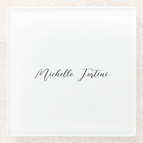 Calligraphy Name Elegant Plain Minimalist  Glass Coaster