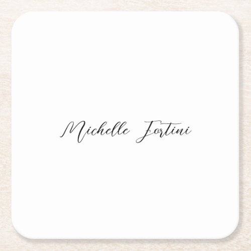 Calligraphy Name Elegant Plain Minimalist  Square Paper Coaster