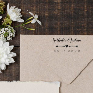 Calligraphy Name Heart & Arrows Wedding Date Rubber Stamp