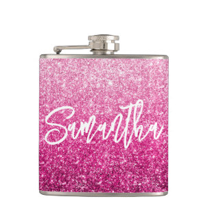 Calligraphy Name Luxury Pink Ombre Bridesmaid Flask