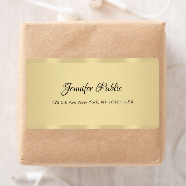 Calligraphy Name Modern Hand Script Faux Gold Label (Insitu)