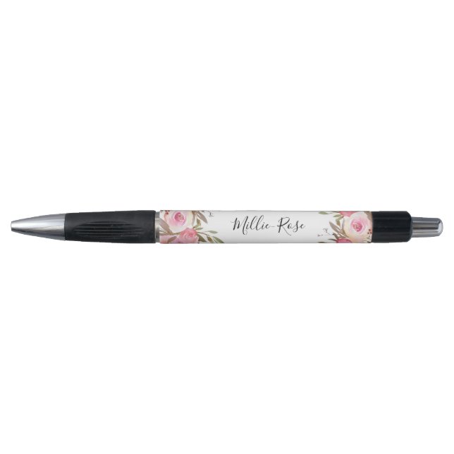 Calligraphy Name Pink Floral Feminine Pen (Front)