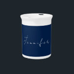 Calligraphy name professional plain dark blue beverage pitcher<br><div class="desc">Dark blue color background modern,  elegant design. This template can be customized to meet all professional occupations.</div>