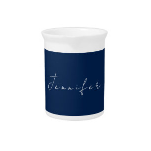 Calligraphy name professional plain dark blue beverage pitcher