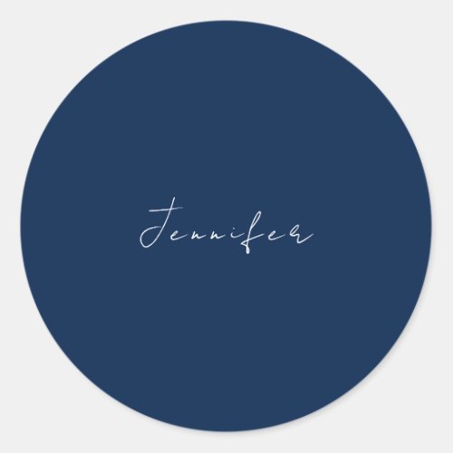 Calligraphy name professional plain dark blue classic round sticker