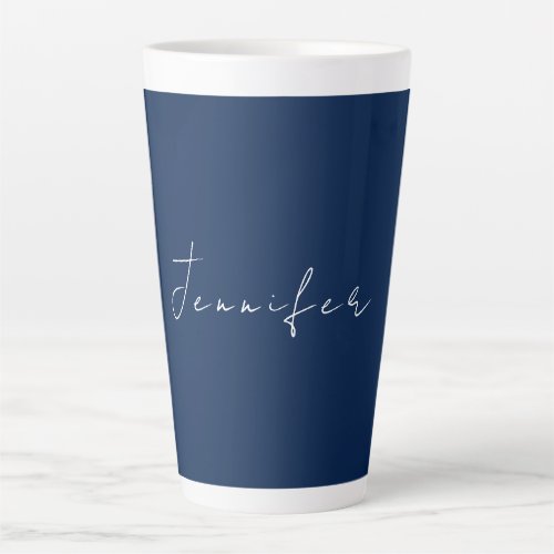 Calligraphy name professional plain dark blue latte mug