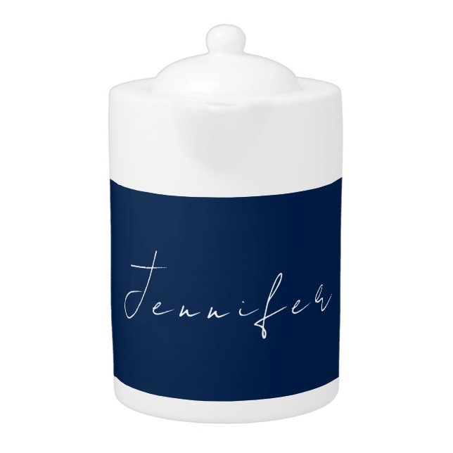 Calligraphy name professional plain dark blue teapot (Front)