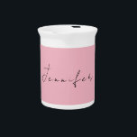 Calligraphy name professional plain pink feminine beverage pitcher<br><div class="desc">Pink color background modern,  elegant design. This template can be customized to meet all professional occupations.</div>