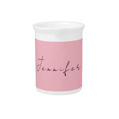 Calligraphy name professional plain pink feminine beverage pitcher