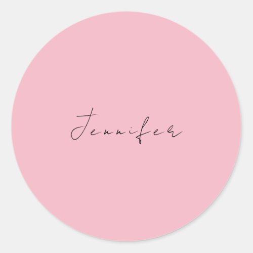Calligraphy name professional plain pink feminine classic round sticker