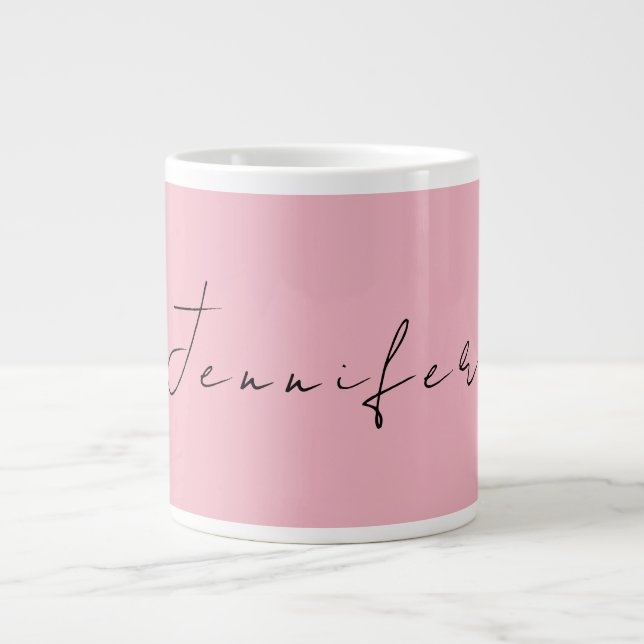 Calligraphy name professional plain pink feminine giant coffee mug (Front)