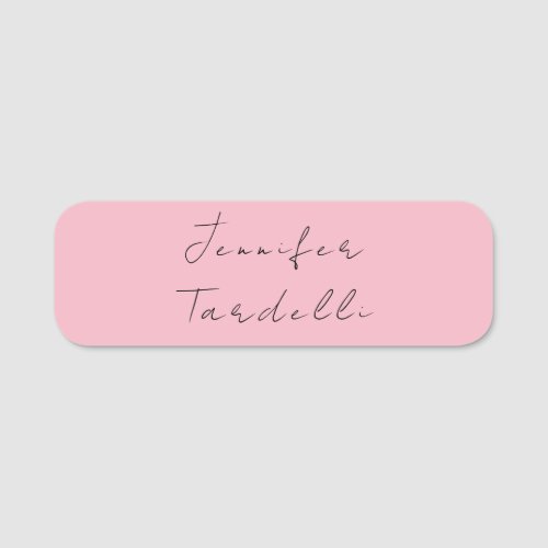 Calligraphy name professional plain pink feminine name tag