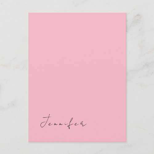 Calligraphy name professional plain pink feminine postcard