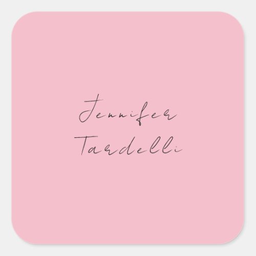 Calligraphy name professional plain pink feminine square sticker