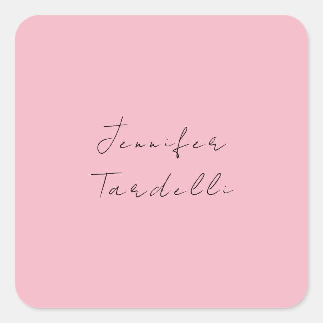 Calligraphy name professional plain pink feminine square sticker (Front)