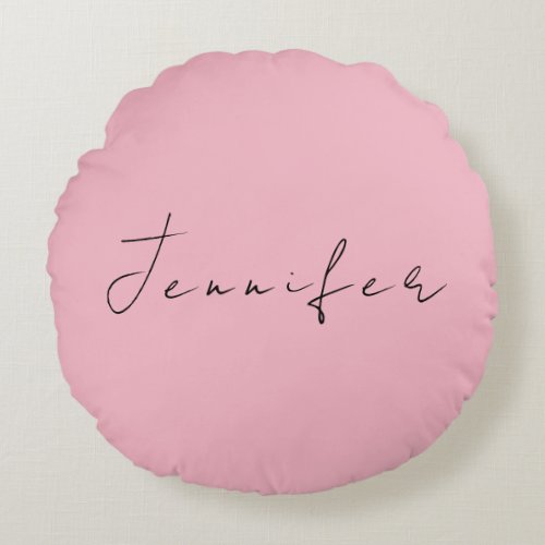 Calligraphy name professional plain pink rose gold round pillow