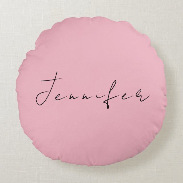 Calligraphy name professional plain pink rose gold round pillow (Front)