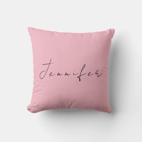 Calligraphy name professional plain pink rose gold throw pillow