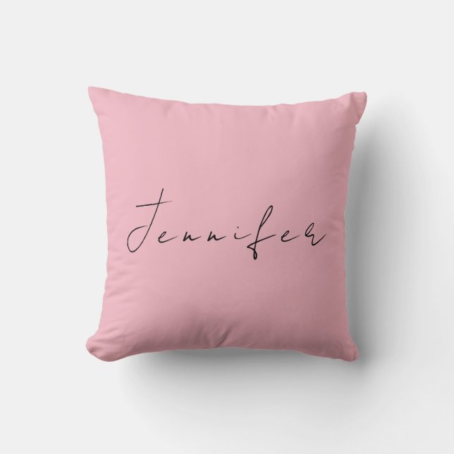 Calligraphy name professional plain pink rose gold throw pillow (Front)