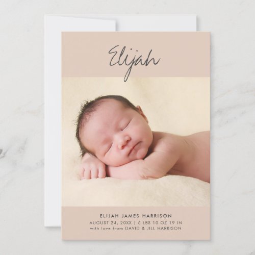 Calligraphy Name Terracotta One Photo Birth Announcement