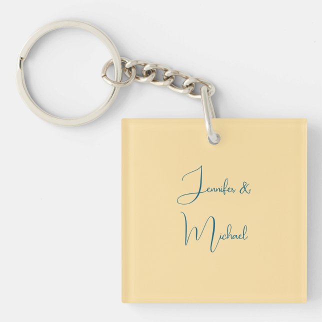 Calligraphy Names Elegant Plain Simple Beige Color Keychain (Front)