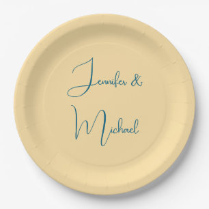 Calligraphy Names Elegant Plain Simple Beige Color Paper Plates